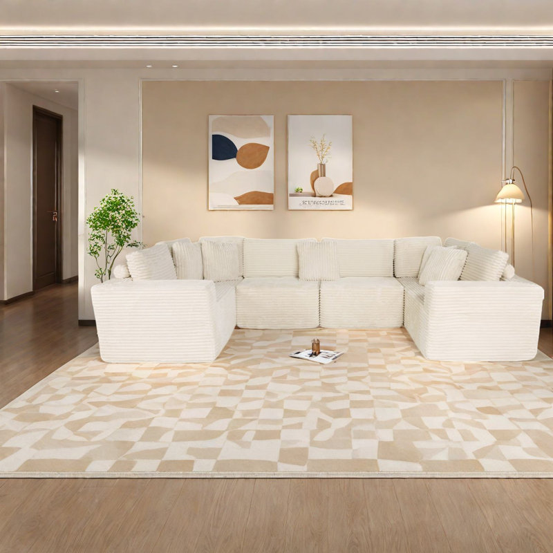 Comfortable Modular Beige Sofas, Reversible Chaise Lounge, Space-saving