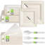 50 ensembles - Assiettes, serviettes, couverts, ensemble de boîtes jetables carrées compostables - 300 pièces