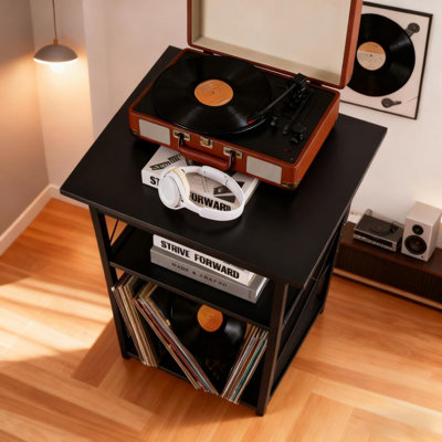 Support compact pour tourne-disque avec rangement pour 100 albums en vinyle, console pour tourne-disque