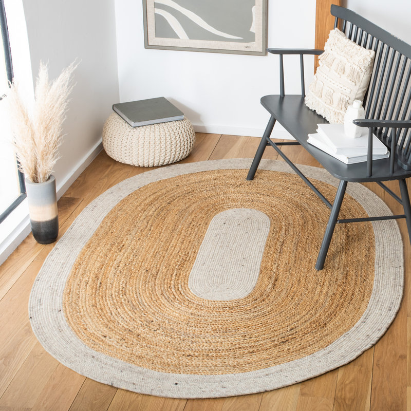 Marino Hand Woven Jute/Wool/Cotton Rug in Natural, Oval 6' x 9'