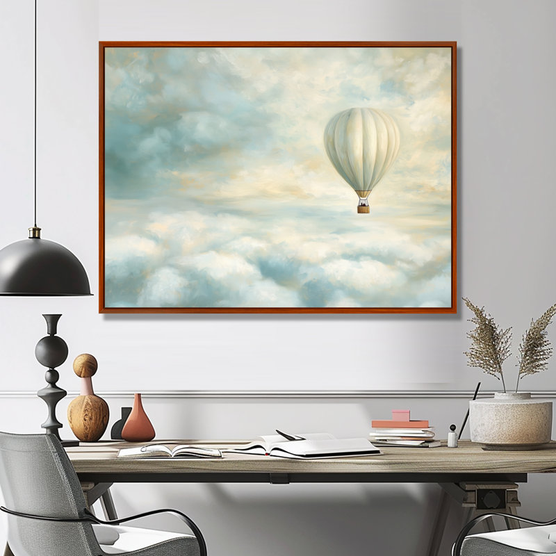 Montgolfière au-dessus des nuages - impression sur toile, H 12 po x l 20 po, Cadre flottant sans passe-partout, Brun