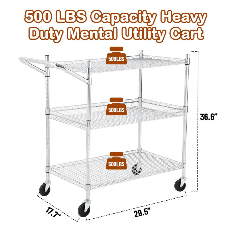 Metal Mesh Cart With Wheels, 36.6" H x 17" W  x 29.5" D