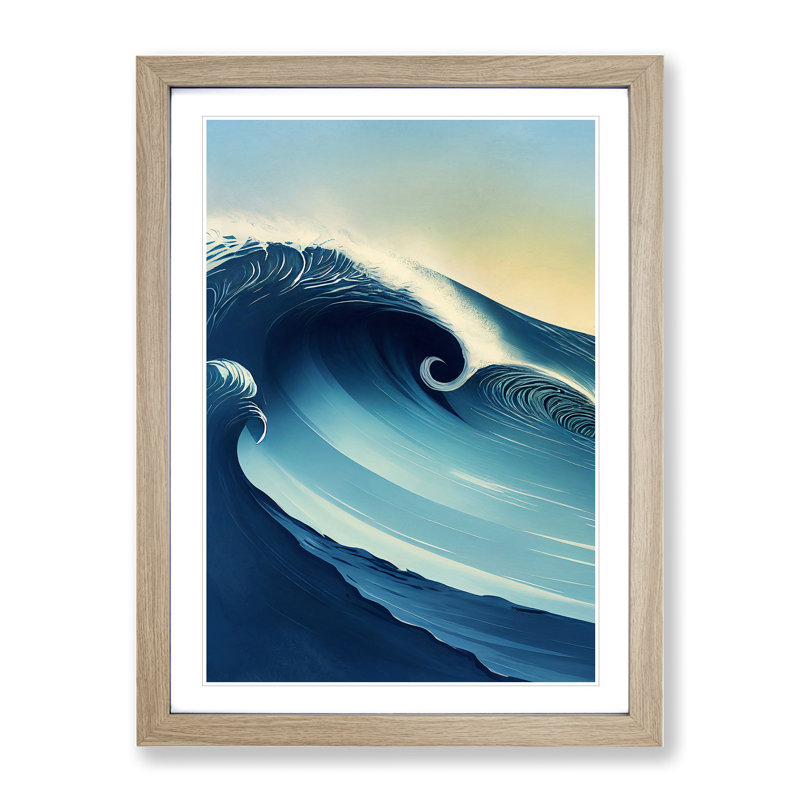 Ocean Wave At Sunrise No.1 - Single Picture Frame Print, 64cm H x 46cm W, Oak