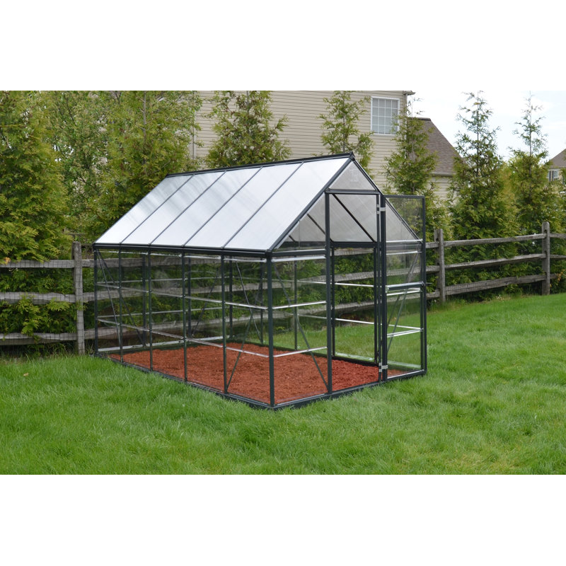 Palram - Canopia Hybrid Walk-In Hobby Polycarbonate Aluminum Frame Greenhouse Kit with Roof Vent, Gray, 8' H x 8' W x 16' D