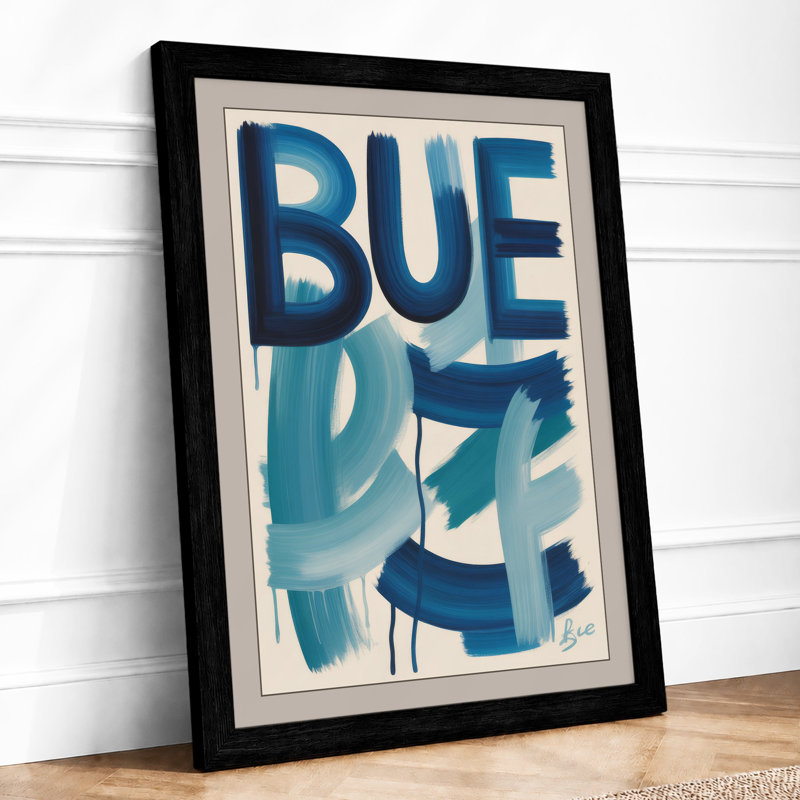 Blue Typography - Framed Print, A2 - 59.4 x 42.0 cm, Black