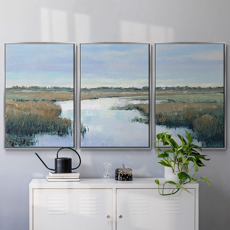 Coastal Plains II 3 pièces, H 40 po x l 78 po, Encadrement argenté