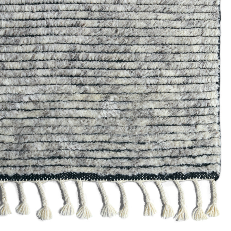 Shea Stripe Hand-Knotted Gray Area Rug, Runner 3' x 12'