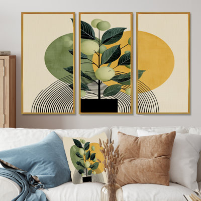 «Green and Black Bohemian Minimalist Geometric Plant», ensemble de reproductions d'art mural botaniques