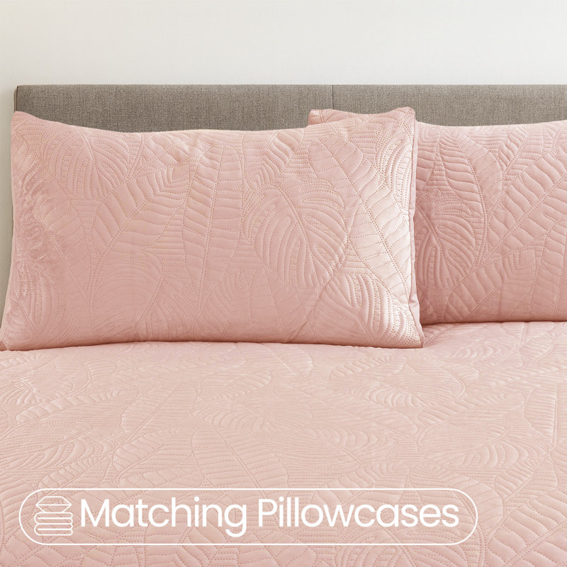 Velvet Embossed Leaf Pattern Savannah Duvet Set, Single Duvet Cover + 1 Pillowcase, Pink
