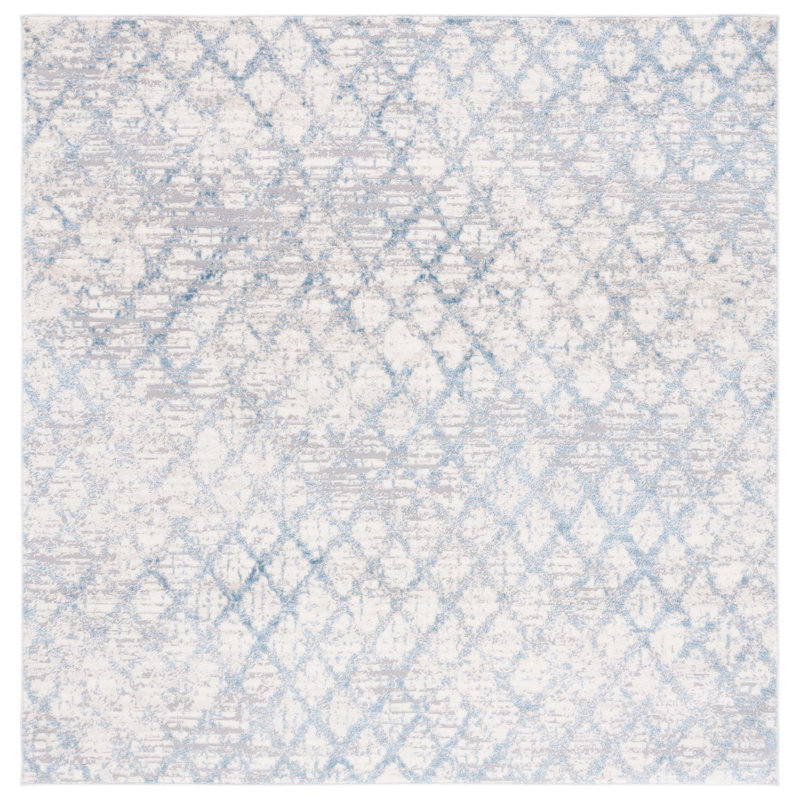 Peabody Geometric Blue/Ivory Area Rug, Square 6'7"