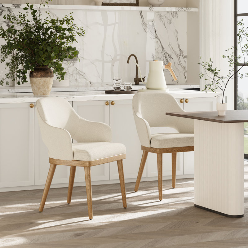 Chaise de salle à manger rembourrée moderne avec pieds en bois, Beige, Bois naturel