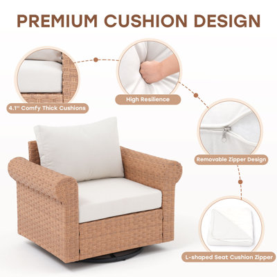 Chaise d'extérieur pivotante en rotin avec coussins