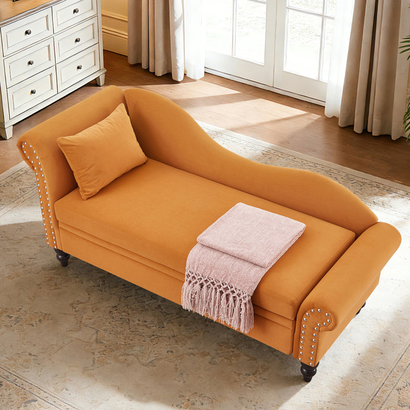 65‘’L Storage Velvet Upholstered Chaise Lounge, Earthy Yellow