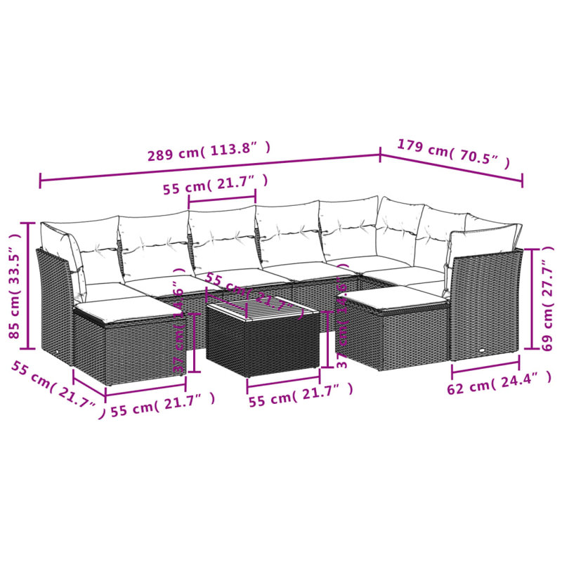Ensemble de canapé de jardin modulaire en osier PE gris 10 pièces Vidaxl