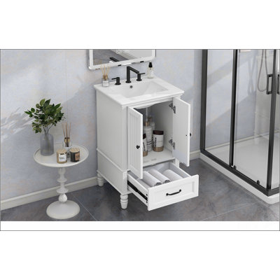 20" Bathroom Vanity with Sink, Bathroom Cabinet with Two Doors, Magnetic Door Stopper and  Adiustable Foot Pads, A Drawer, White