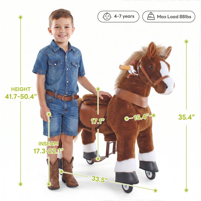 Model U Ride On Horse, Brun, Size 4 for Age 4-7