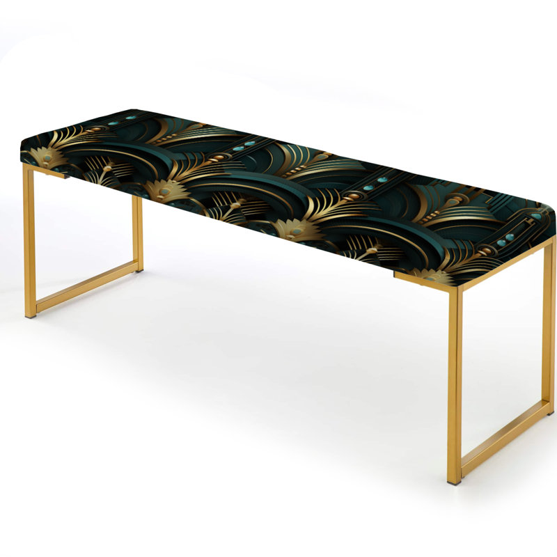 Opulence dorée et verte - banc rembourré damassé doré