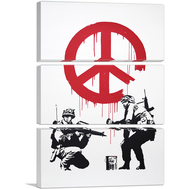 Soldat, peinture de paix par Banksy - ensemble de 3 impressions sur toile tendue, H 60 po x l 40 po x P 0,75 po