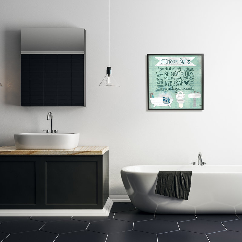 Aqua bleu, règles de la salle de bain, Giclée encadrée noir minuit, L 24 po x H 24 po
