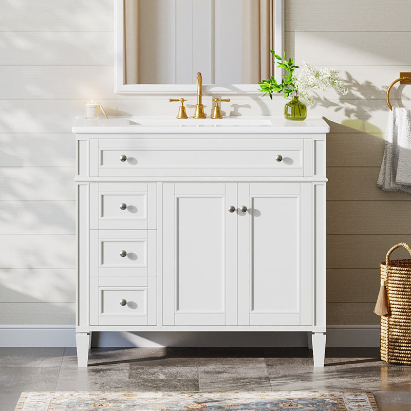 36″ Solid Wood Bathroom Vanity with Ceramic Sink