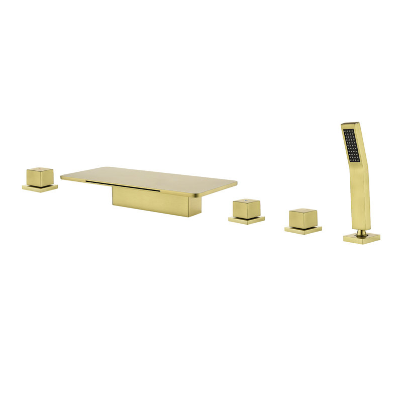 Deck Mount Roman Tub Faucet Set Waterfall High Flow Bathtub Faucets, Brushed Gold