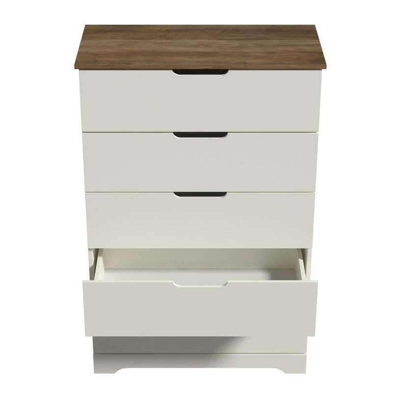 Commode 5 tiroirs l 31,5 po Aroob, Ivoire / chêne noueux