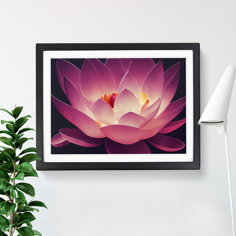 Illuminating Lotus Flower - Single Picture Frame Print, 46cm H x 64cm W x 2cm D, Black