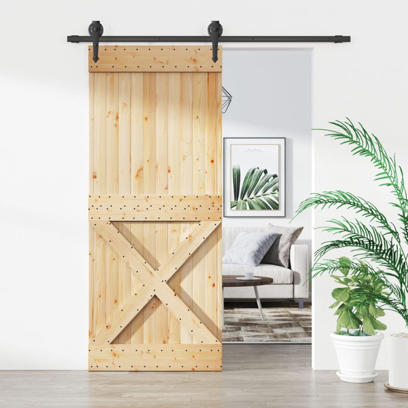 Porte coulissante avec quincaillerie Vidaxl, 33,5 po x 82,7 po, Noir/naturel