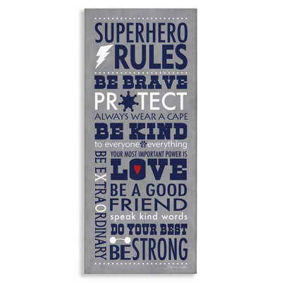 Durante Superhero Rules Typography Kids Wall Décor