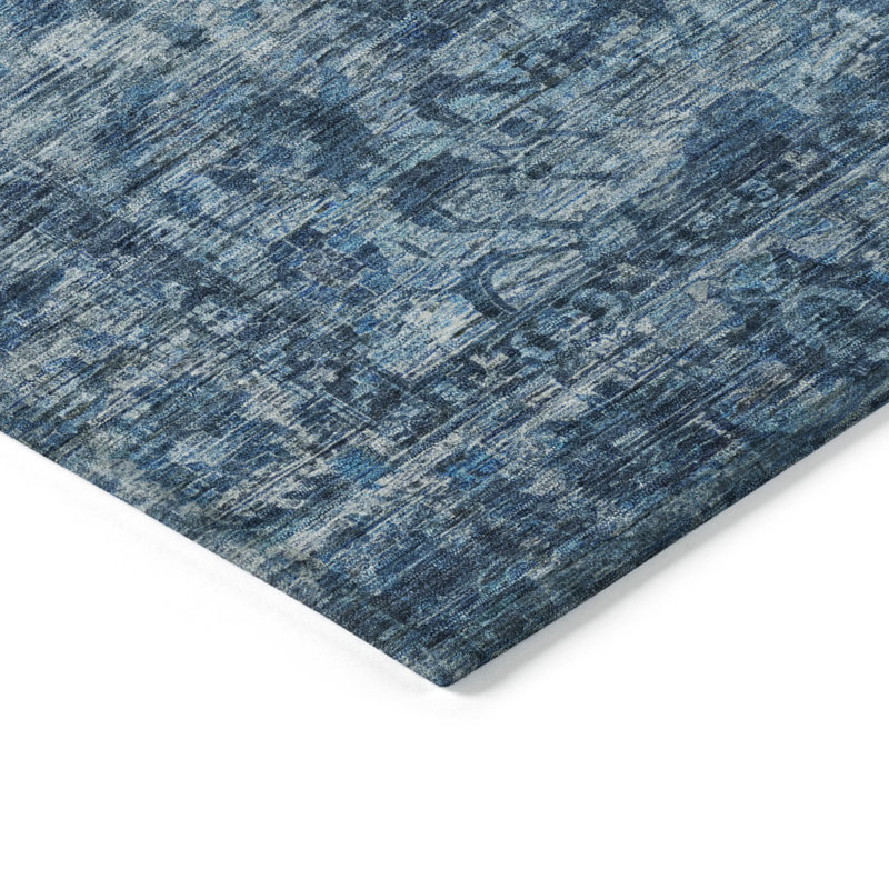 Machine Washable Indoor/Outdoor Xhevrie Blue Rug, Rectangle 2'6" x 3'10"