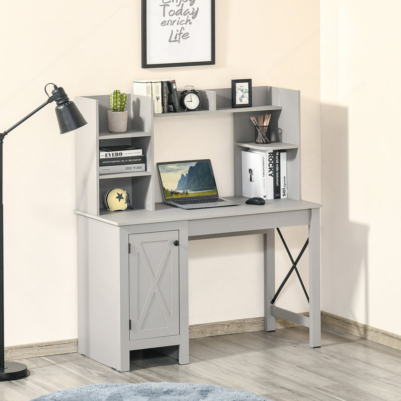 Bureau d'ordinateur avec bureau, Gris clair