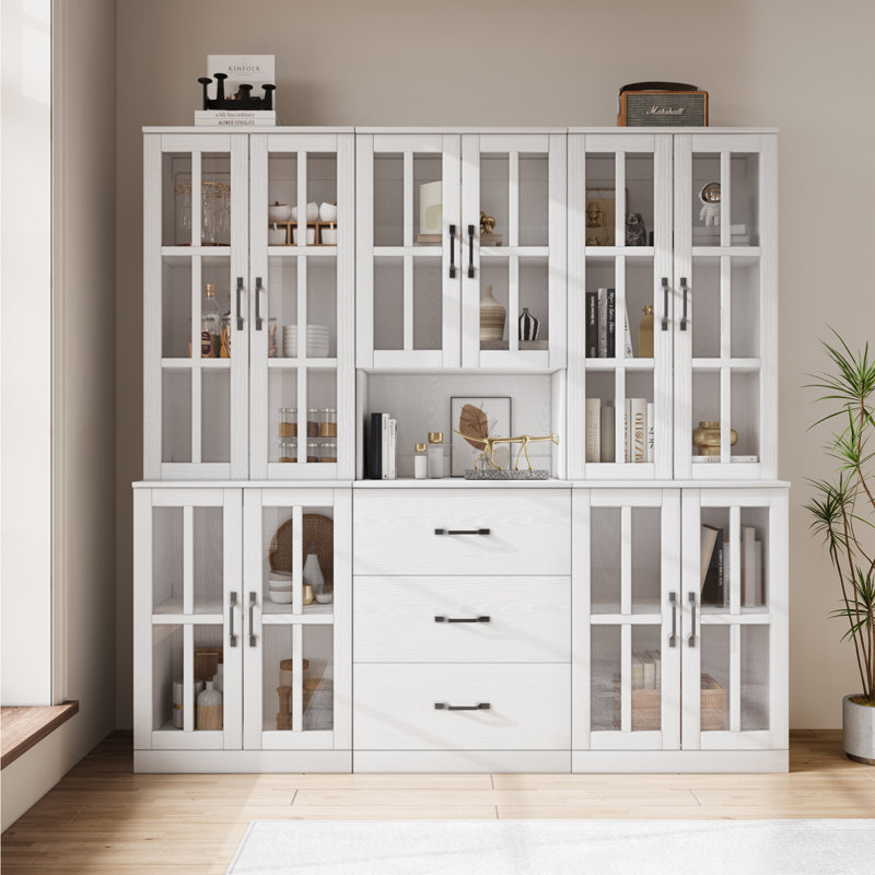 71"H X 71"W Display Cabinet With Glass Doors,Modular Modular Book Cabinet, White