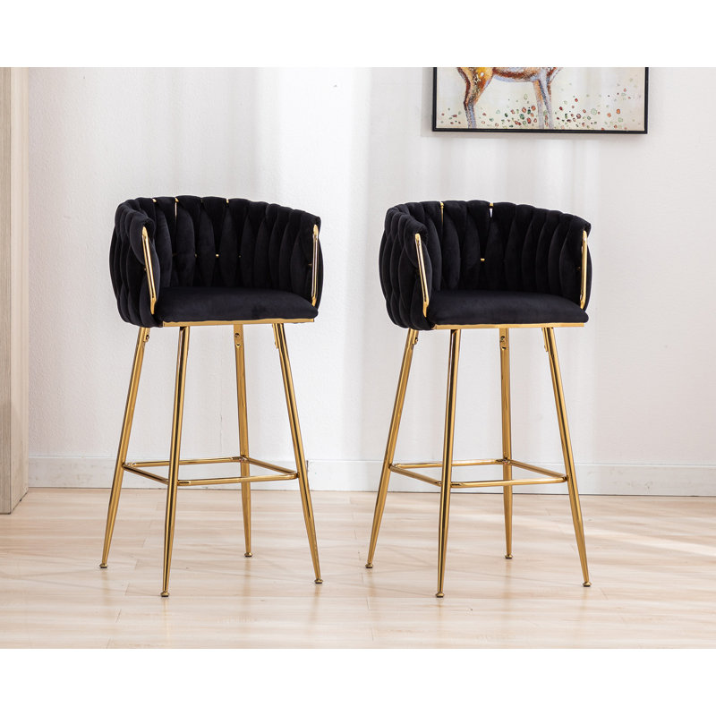 Fiaz Swivel Upholstered Bar Stools Velvet Counter Stools with Metal Frame (Set of 2), Black, Bar Stool (28.5" Seat Height)