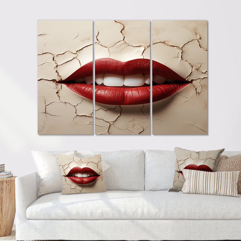 Ensemble de salon Landyn - Fashion Lips Wall Art, Toile tendue, H 32 po x l 48 po x P 1 po