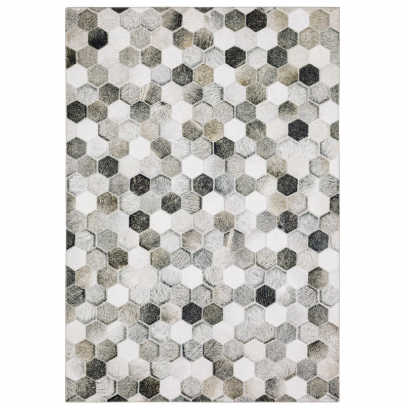 Tapis géométrique tissé à la machine Amoni brun clair / ivoire Amoni, Rectangle 8 pi 9 po x 12 pi