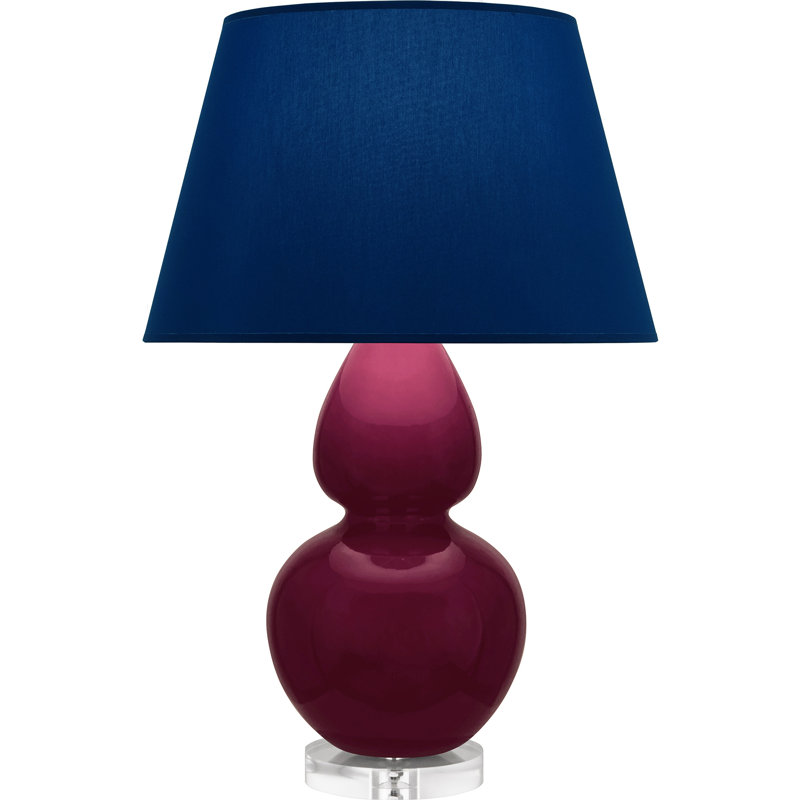 Double Gourd Table Lamp, Navy with Gray Lining, Sugar Plum Glazed/Silver