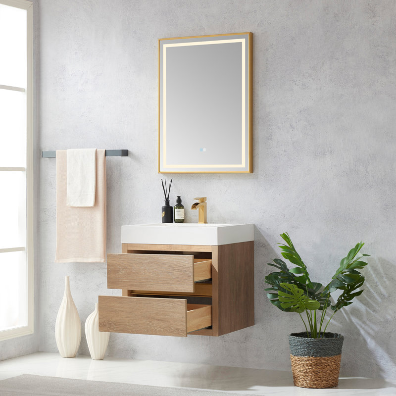 Vetiver 24 " W Free Standing Wall Mounted 1 Single Vanity Bathroom Vanity With Top with Mirror, White