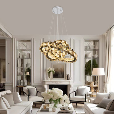 Modern Crystal Chandelier LED Pendant Light With Remote Control