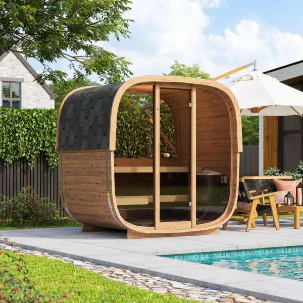 Smartmak® 4-8 Person Home Outdoor Steam Sauna Room, Customized Canadian Wood Square Barrel Traditional Steam Saunas Spa Kit, Heating Stove, Rocks, Light Accessories Included, Relaxing Spa Experience