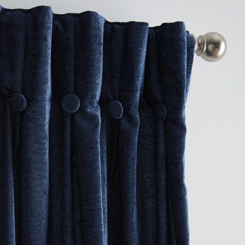 Indigo Polyester Room-Darkening Pleated Curtain Panel Pair