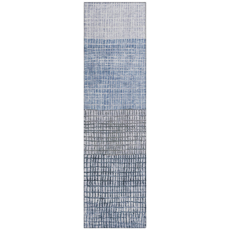 Machine Washable Indoor/Outdoor Xhevrie Blue Rug, Runner 2'3" x 7'6"