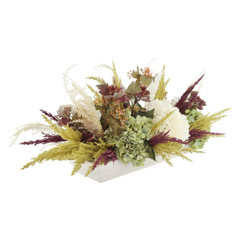 Fall Centerpiece With Hydrangeas And Pampas