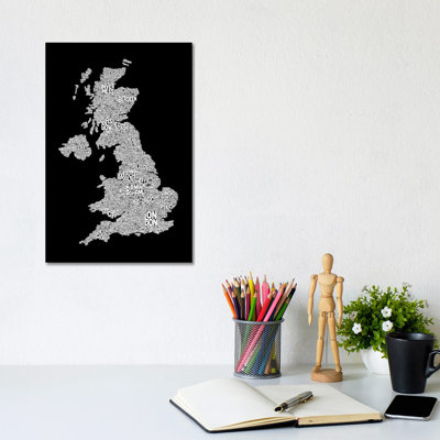 Great Britain Cities Text Map II by Michael Tompsett - 1 Piece Wrapped Canvas Wall Art