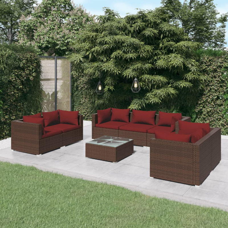 8 Piece Lounge Sofa Seating Group, Cinnamon Red, Brown
