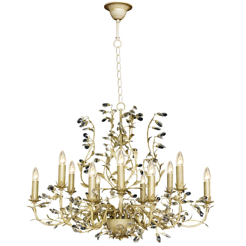 Clemmer 12 - Light Candle Style Chandelier, Beige and Gold