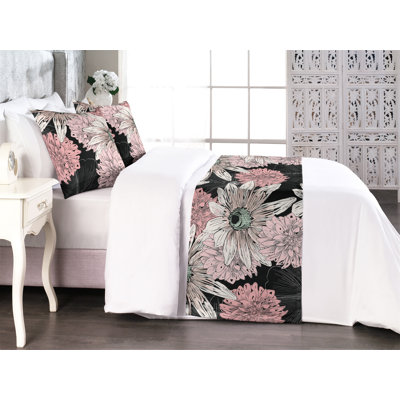 Ambesonne Asian Floral Bed Runner Set Art Japanese Floral Pale Pink Pastel Pink