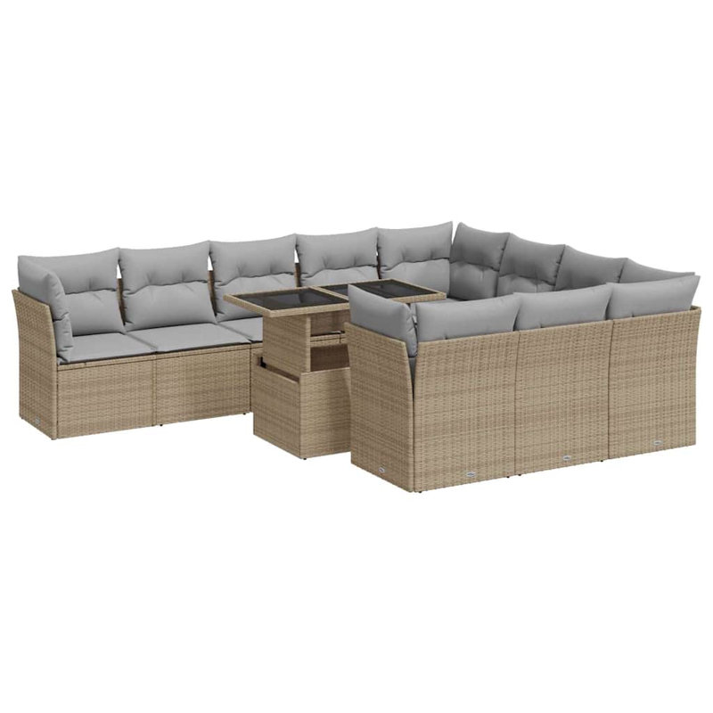  Ensemble de canapé de jardin en rotin PE 11 pièces avec accoudoirs réglables