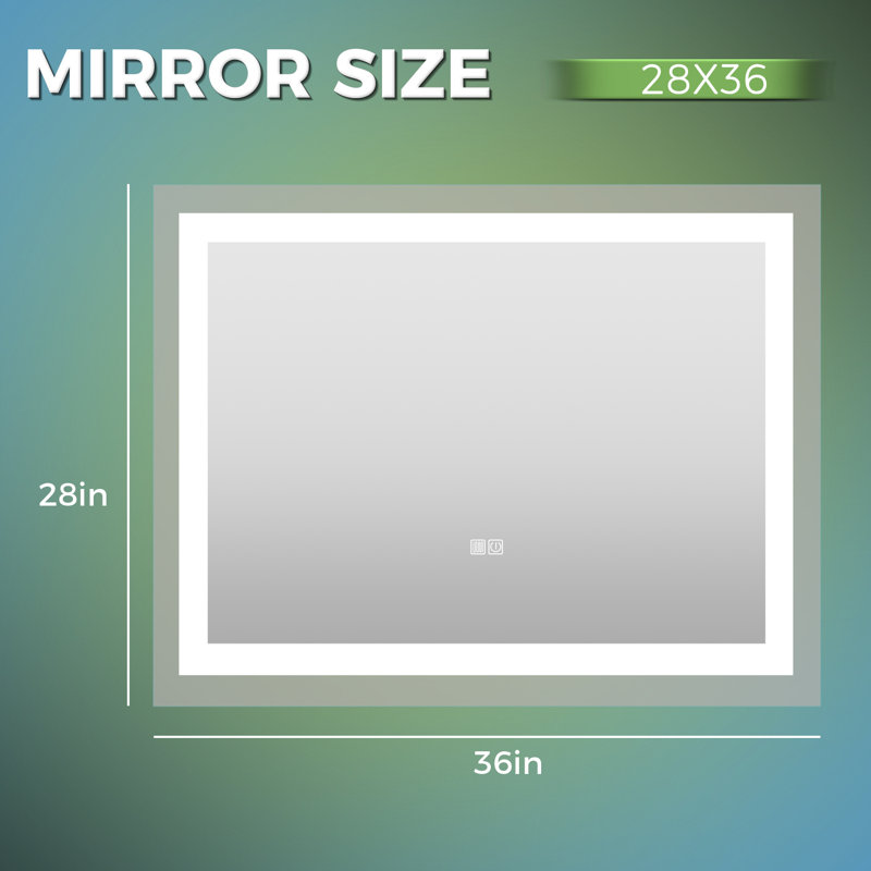 Amrhein Modern Frameless Lighted Makeup Mirror, 28" x 36"