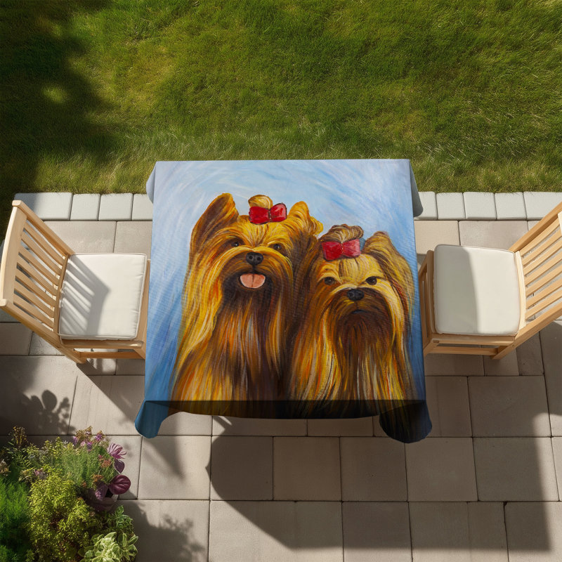 Two Smiling Dogs with Bow Tie Tablecloth | Contemporary Decor