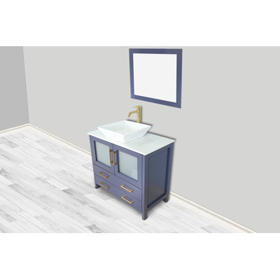 Karson 36'' Single Bathroom Vanity with Engineered Marble Top with Mirror